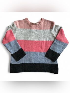 H&M Kids Colorblock Striped Crew Neck Sweater | 4-6yrs | Grey, Pink, Blue